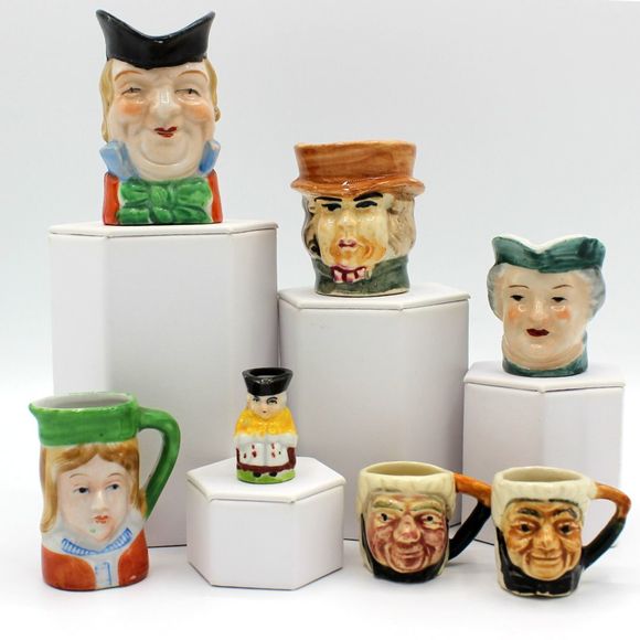 Vintage Hand Painted Japan Ceramic Pottery Collectible Toby Jugs Handle Lot of 7 - Picture 1 of 10
